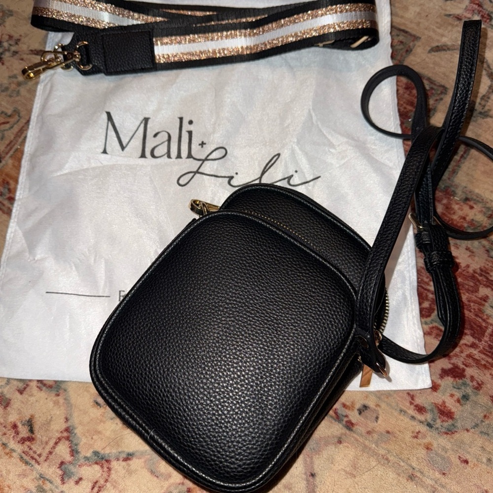 Black Pebbled Leather Crossbody Bag with Compact Design